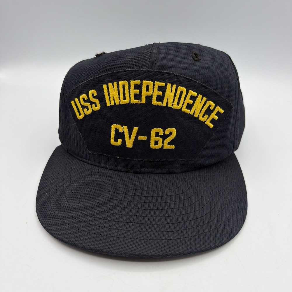 Vintage USS Independence CV-62 Snapback Cap Hat Made in USA Navy Blue AJD